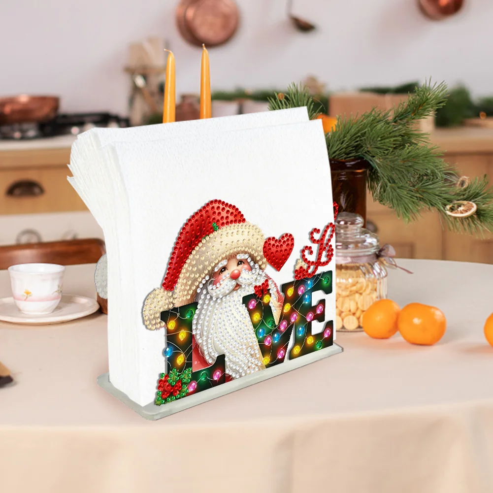 5D DIY Christmas Santa Claus Acrylic Double Sided Diamond Art Paper Towel Storage Rack Decor