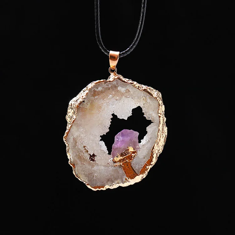Natural Crystal Geode Rock Necklace-White