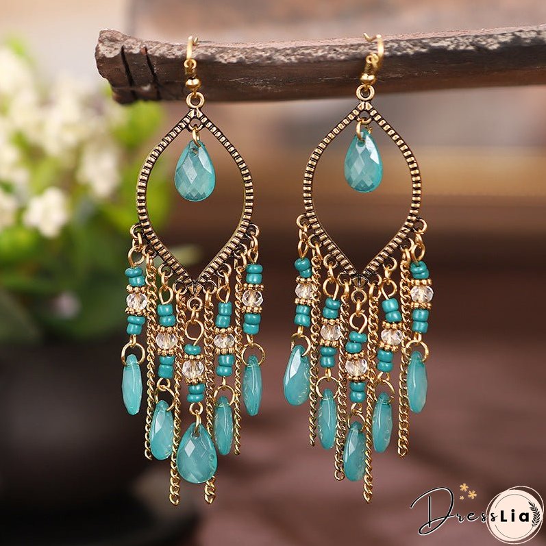Antique gold-plated long fringed earrings for women vintage waterdrop bohemian chain earrings