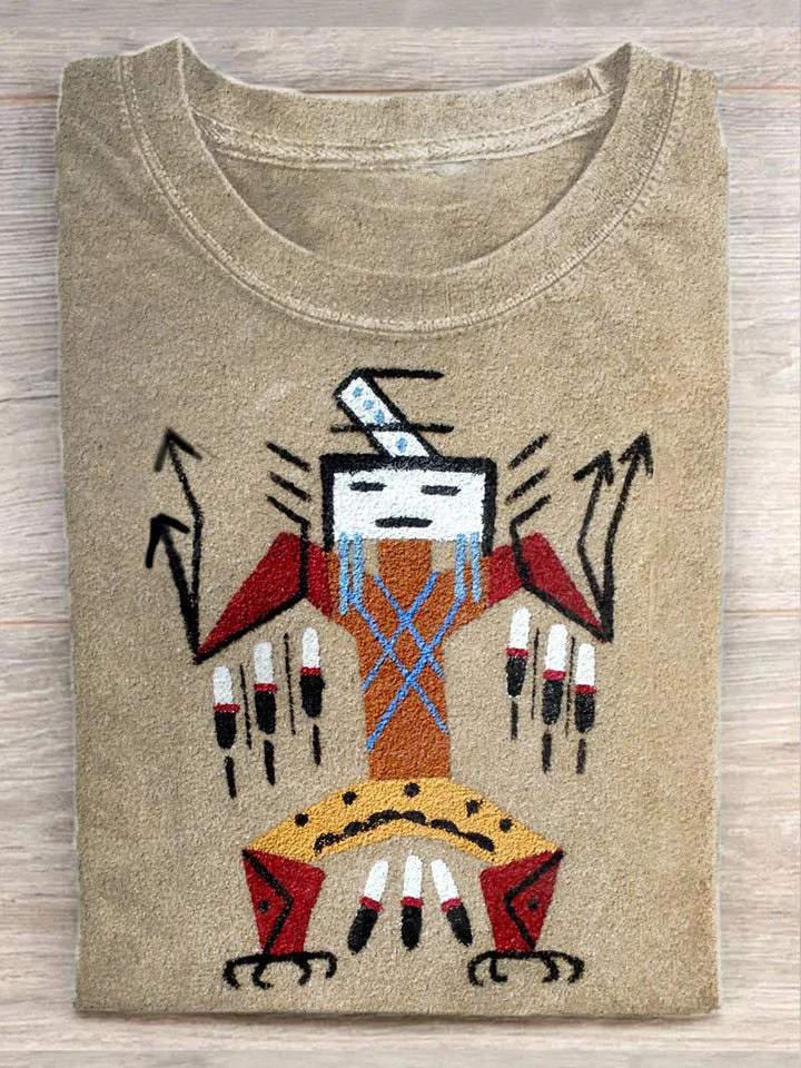 Teecade Teecade Unisex Retro Art Illustration Printed Casual Round Neck T-Shirt