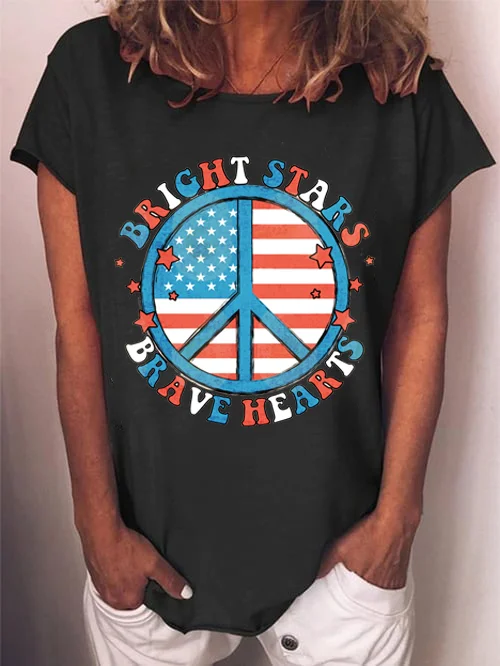 Women's Hippie 4th Of July Painting Short Sleeve T-Shirt socialshop