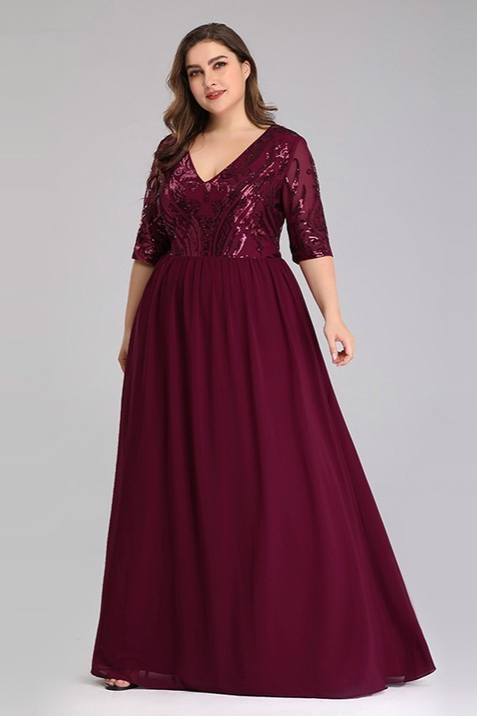 Bellasprom Burgundy Sequins Plus Size Prom Dress Long With Short ...