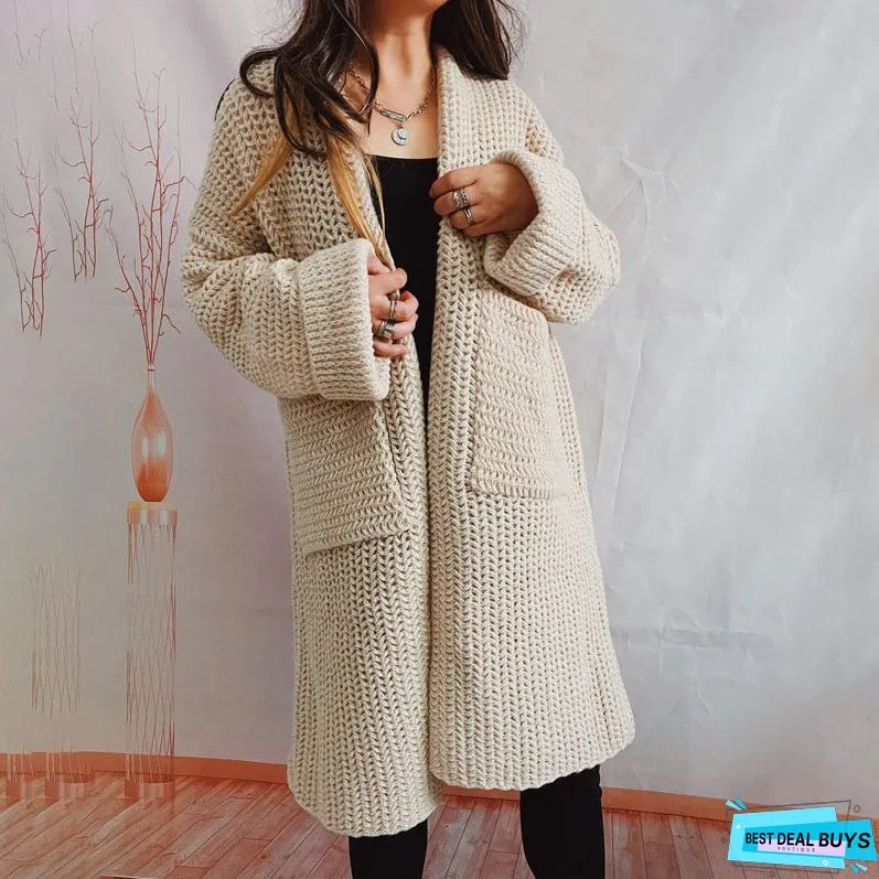 Casual Solid Colour Knitted Cardigan