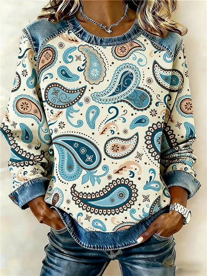 Women's Western Paisley Print Casual Sweatshirt 
