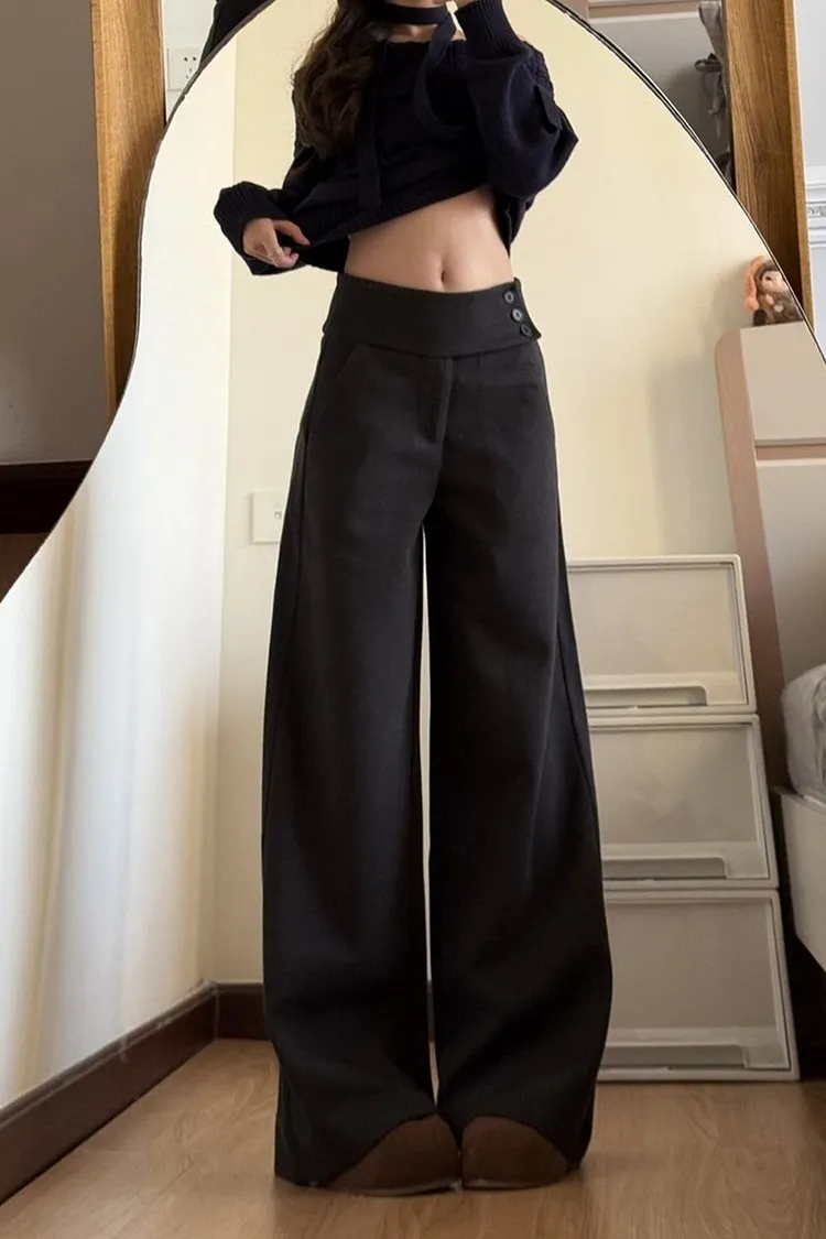 Relaxed Wool Shorts for Women Side Button Detail & Wide Leg Fit