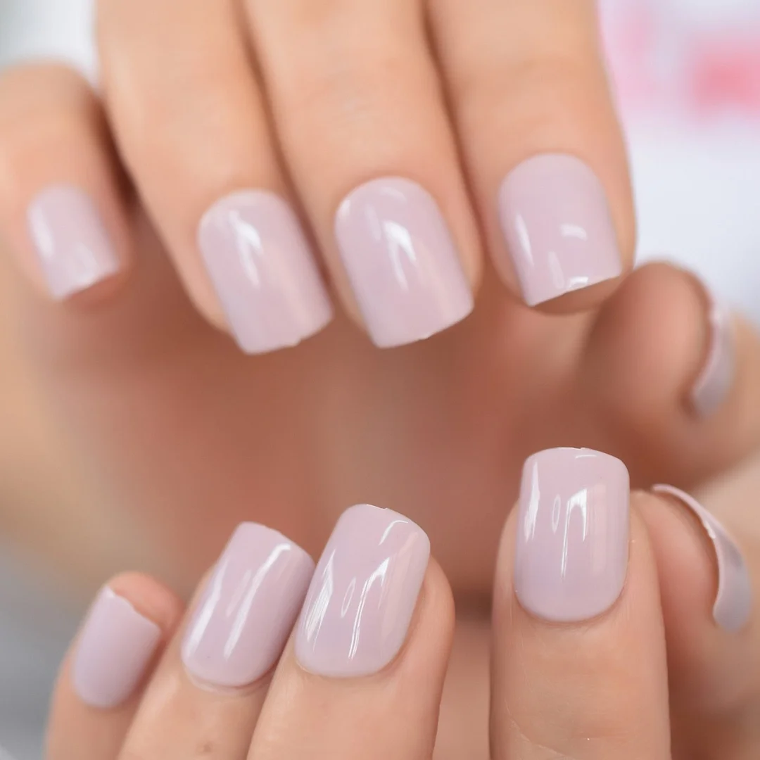 Pale Brown False Ongle Fake Nails Short Acrylic Nails Pink Full Cover Press On Nails 24 pcs For Women Finger-Nail Inspo