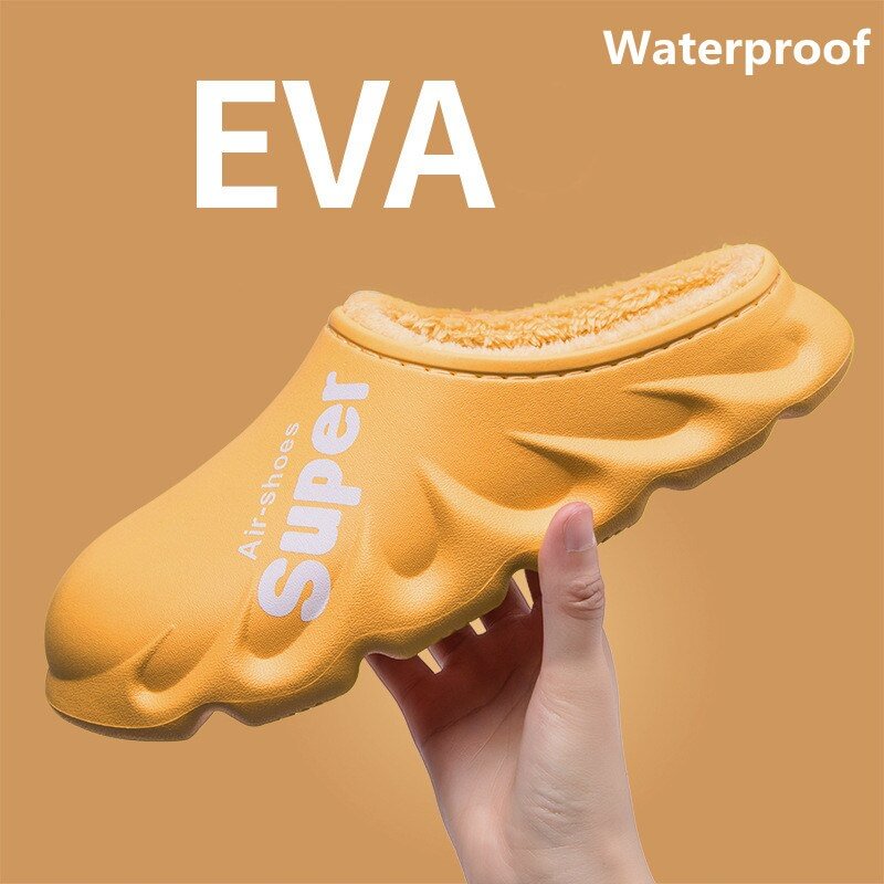 2021 Couples Winter Plush Slippers Warm Men Shoes Waterproof Autumn Women Non-Slip Cotton Indoor Cozy Home Thick Heel Slipper