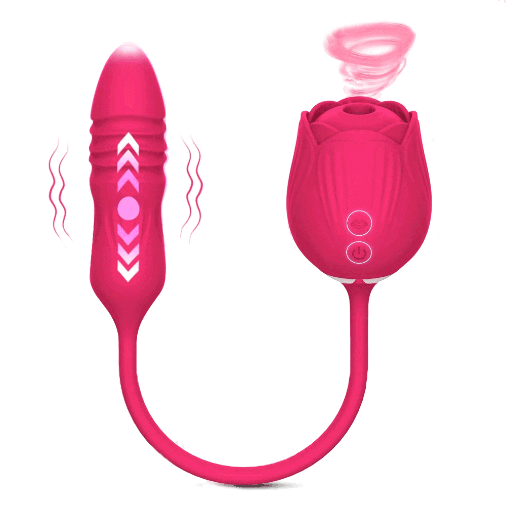 New 2-in-1 Rose Toy Sucking And Telescopic Vibrator - Rose Toy