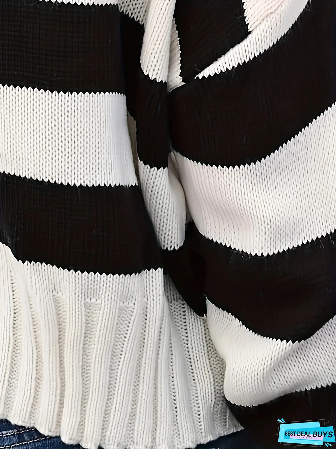 Striped V Neck Pullover Sweater, Casual Long Sleeve Drop Shoulder Sweater, Women's Clothing