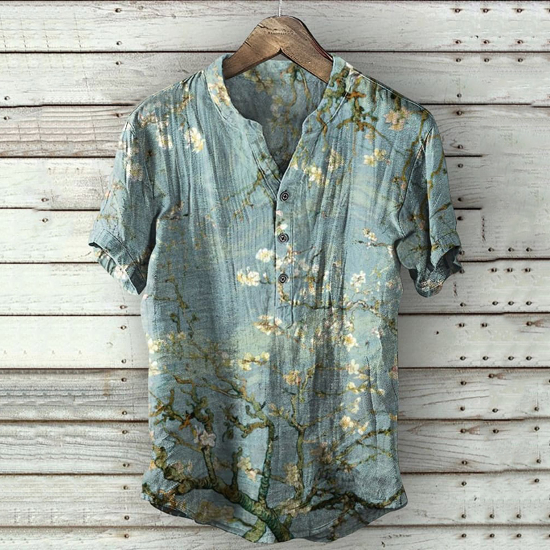 menweary Japanese Plum Blossom Art Print Casual Shirt