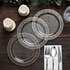 10 Pack | 7.5" Clear Hammered Design Plastic Dessert / Appetizer Plates With Gold Rim