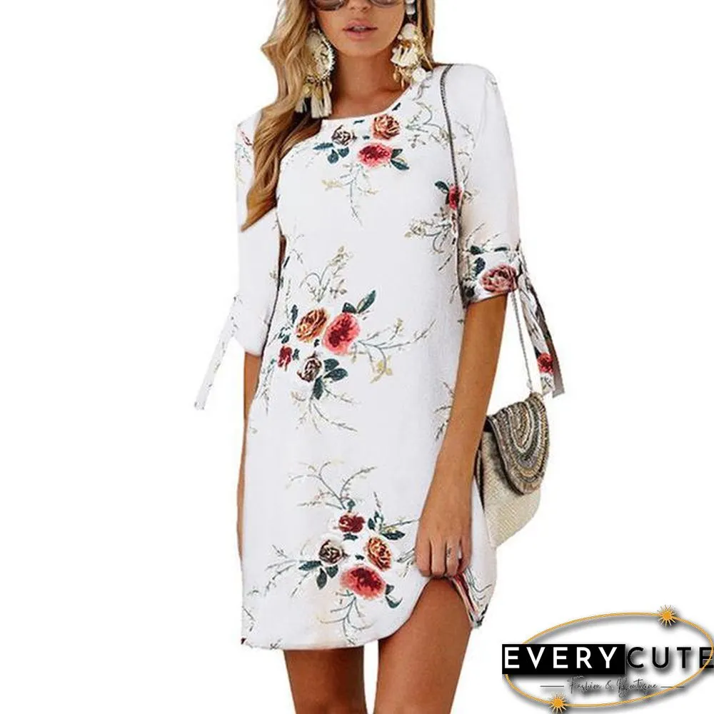 Women Chiffon Floral Print Mini Dress Boho Beach Half Sleeve Elegant Dress Black Dresses