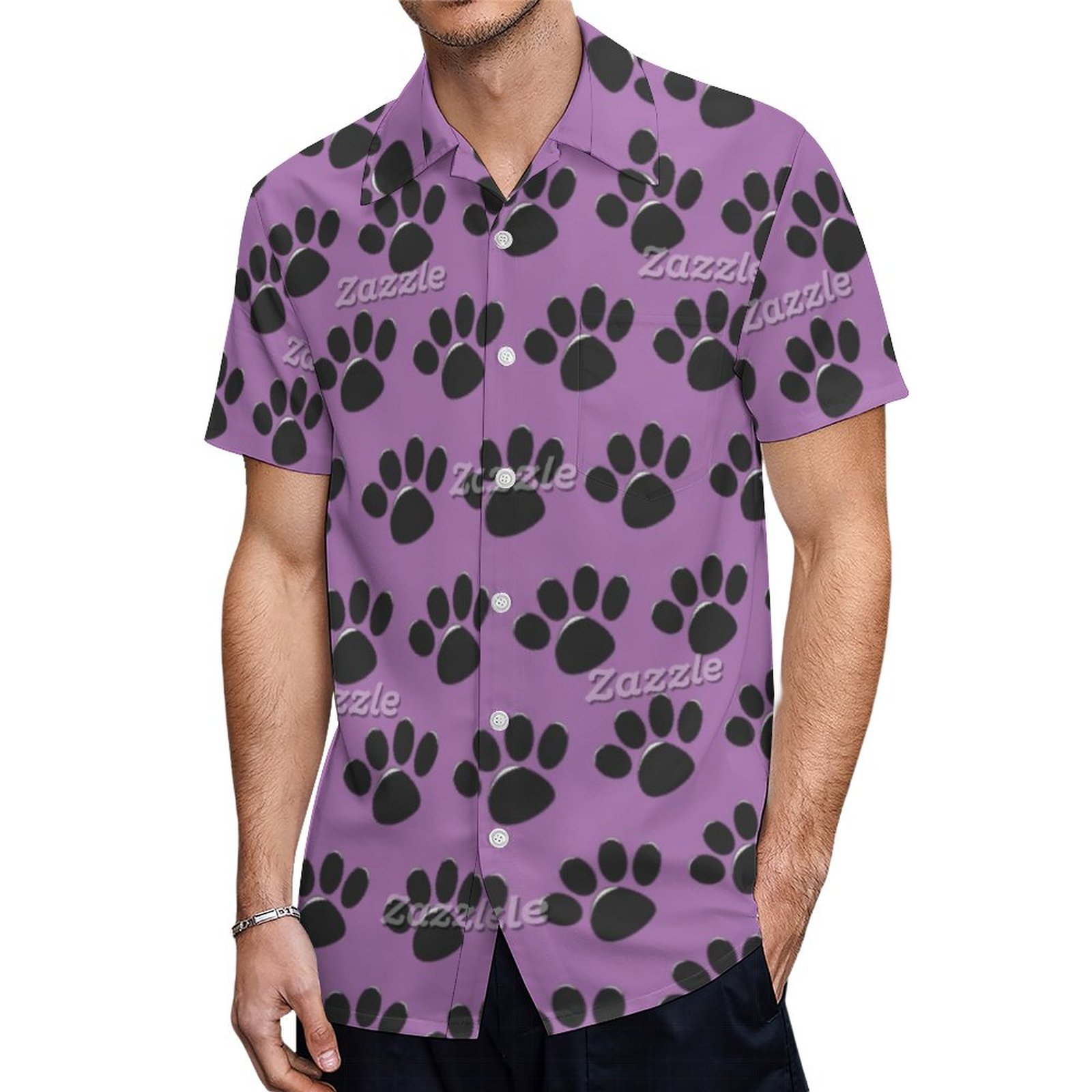 Cute Paw Print Animal Lover Dog Lover Hawaiian Shirt Mens Button Down Plus Size Tropical Hawaii Beach Shirts