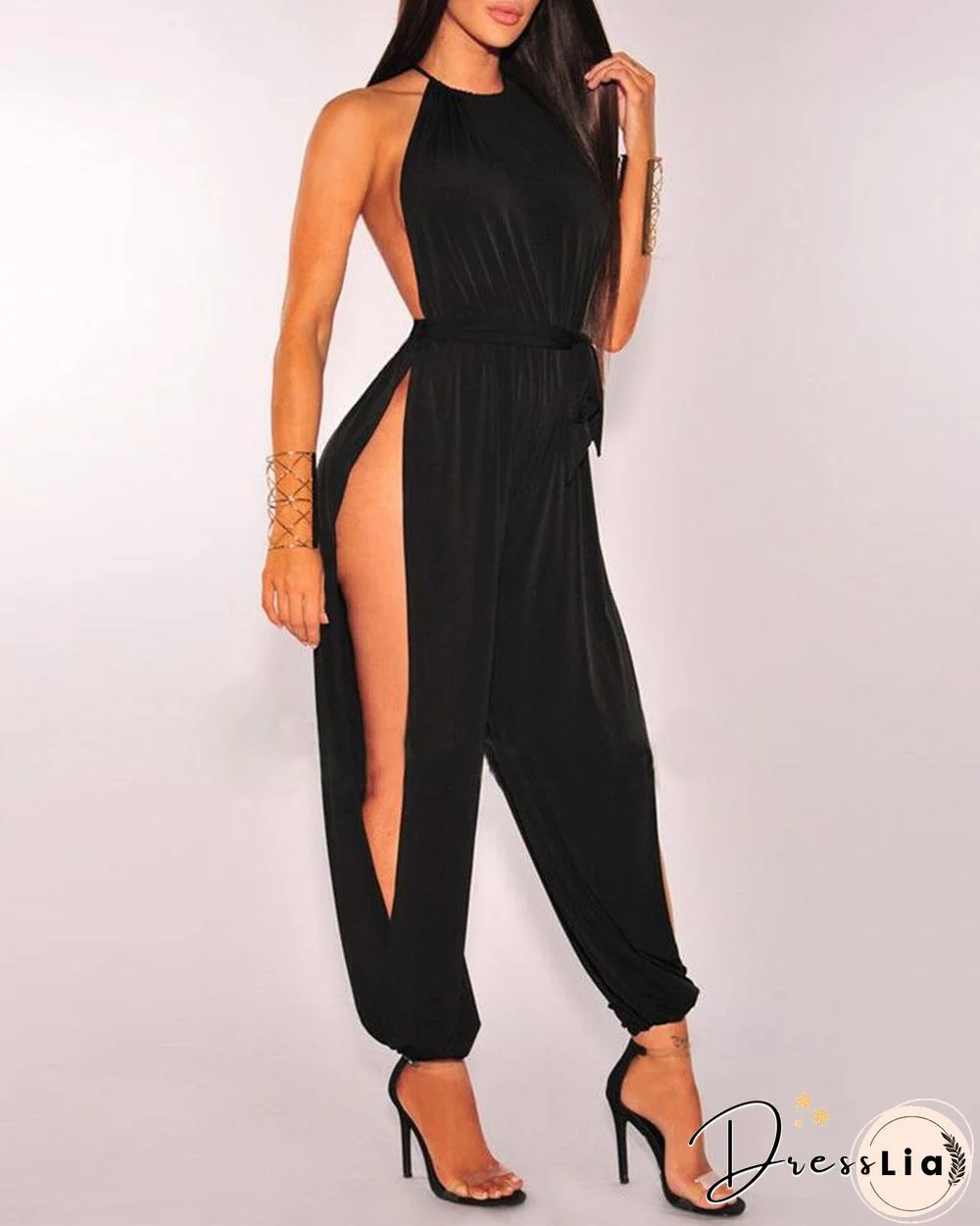 Sleeveless Ruched Slit Jumpsuit