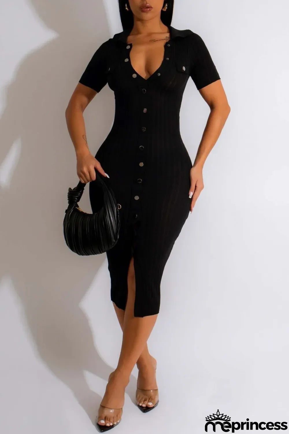 Khaki Casual Solid Patchwork Turndown Collar Short Sleeve Dress