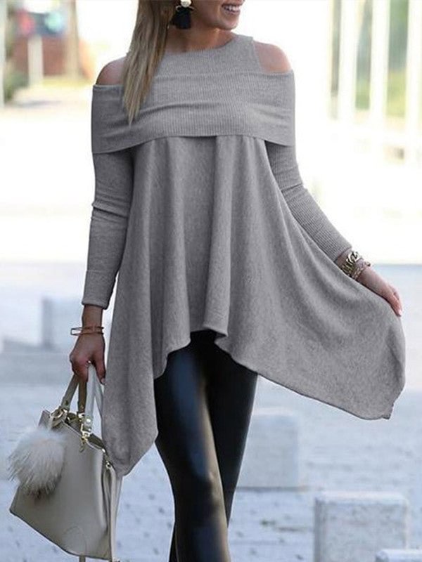 Cold Shoulder Solid Color Rib Tops