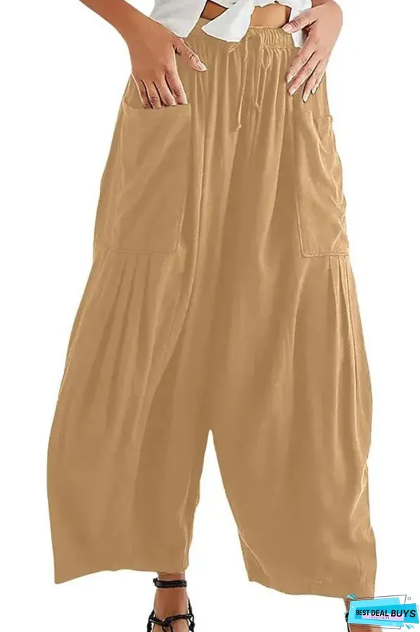 Cotton And Linen High-waist Pleated Wide Leg Casual Trousers
