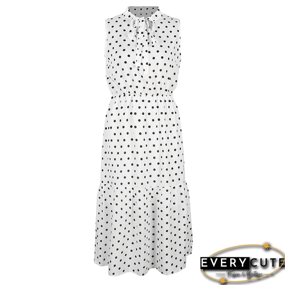 White Polka Dot Sleeveless Fashion Dress