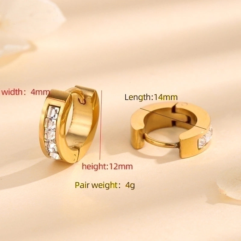 1 Pair Minimalist Round Polishing Plating Inlay Titanium Steel Rhinestones 18K Gold Plated Earrings