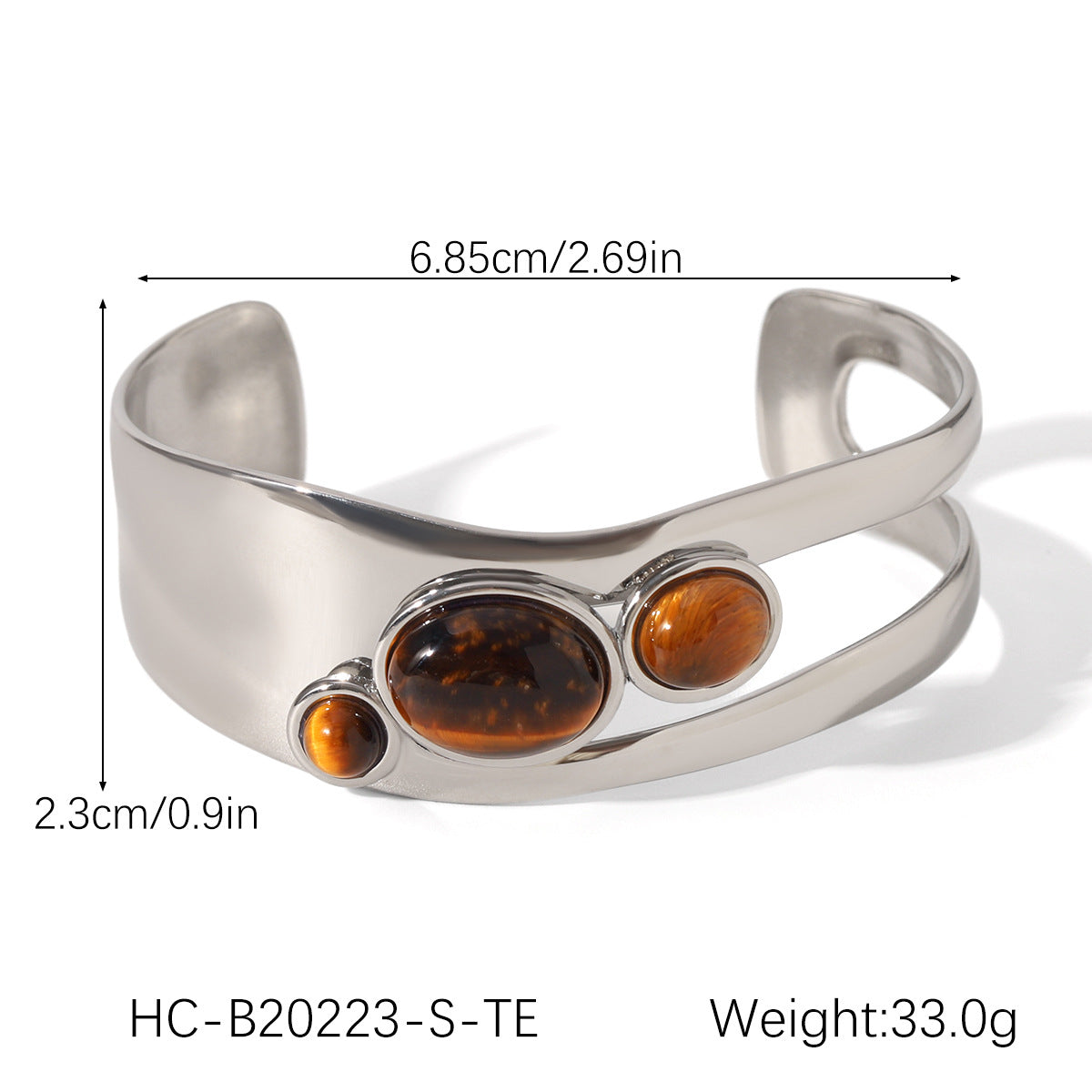 Stainless Steel Hollow Pearl Bracelet Natural Tiger Eye Stone Open Bracelet Retro Titanium Steel Jewelry