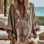 Women's Tribal Tree Of Life Floral Art Casual Shirt - Image 2