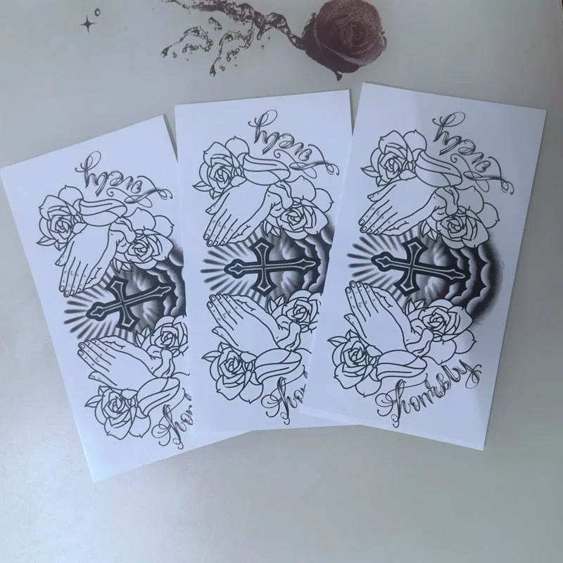 Black Cross Butterfly Temporary Tattoo Stickers for Women Men Letters Characters Waterproof Fake Tattoo Neck Tattoo Body Art