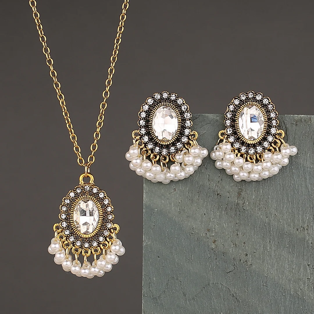 Women plus size clothing Women's Retro Style Earrings Necklace Set-Nordswear