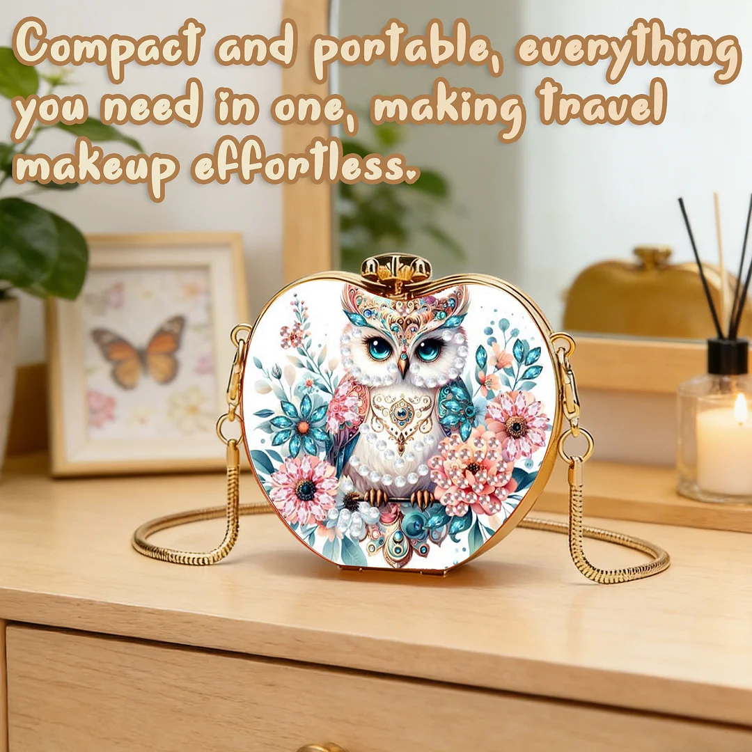 Owls and Flowers DIY Acrylic Love Diamond Art Painting Card Case Wallet with Chain Small Diamond Painting Crossbody Bag for Adults Women Girls Gift