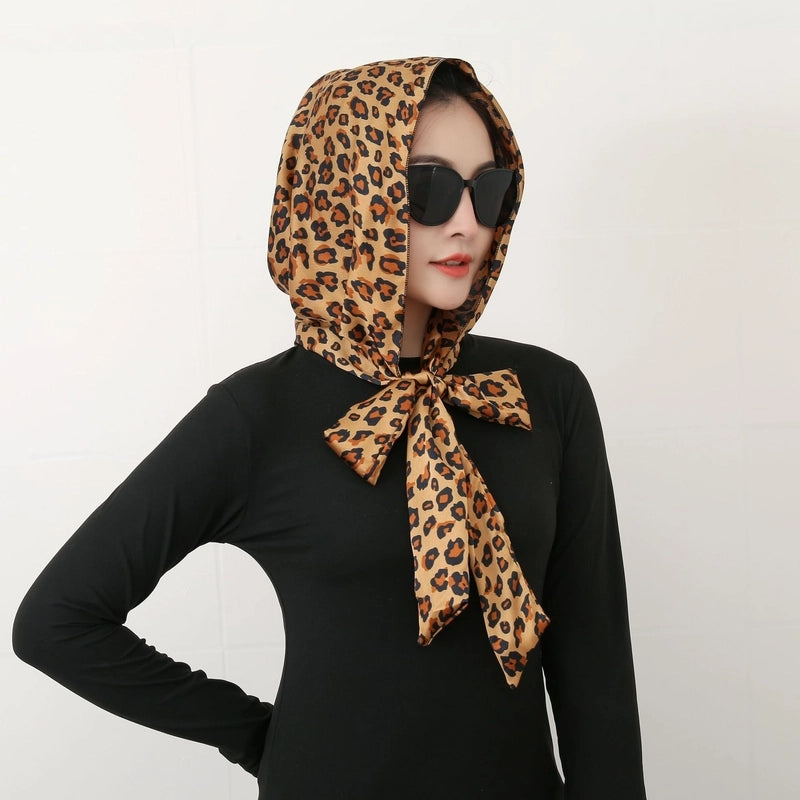 Women's Elegant Retro Flower Satin Printing Silk Scarf