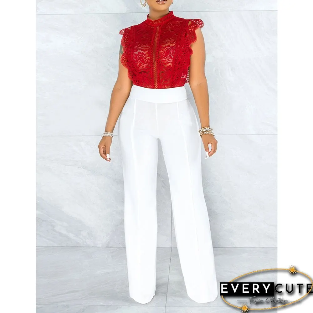 Solid White Back Zipper Straight Leg Pants