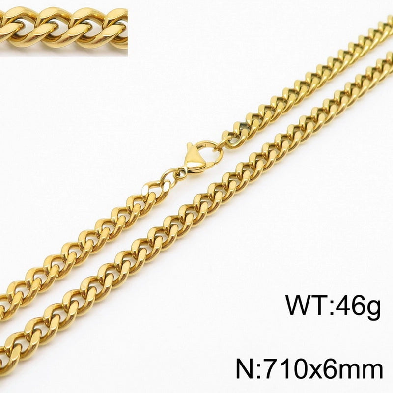 Fashion Simple Bracelet Stainless Steel Six-Sided Grinding Chain Choker Necklace