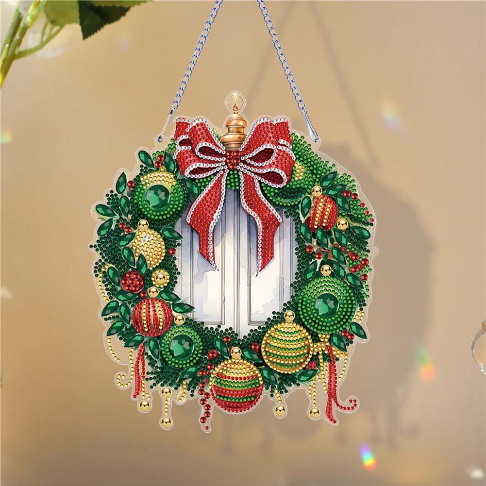 DIY Christmas Flower Wreath Acrylic Special Shaped Diamond Painting Wall Decor Wreath