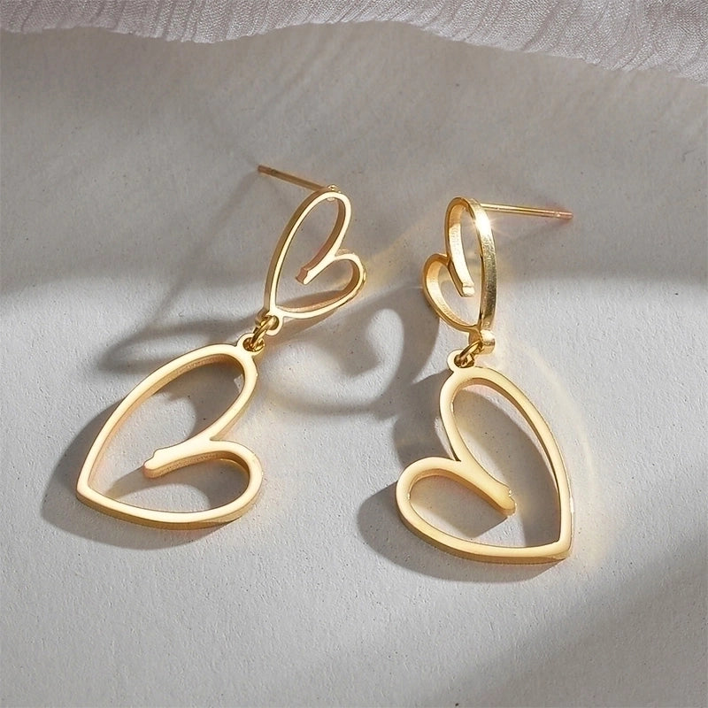 1 Pair Elegant Minimalist Heart Shape Polishing Plating 304 Stainless Steel 18K Gold Plated Drop Earrings