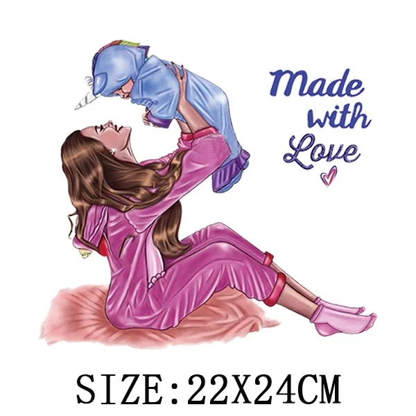 Mom&Baby Heat Sticker On T-shirt DIY Washable Iron On Transfer For Clothing Lovely Design On Clothes Patches Applique Decoration