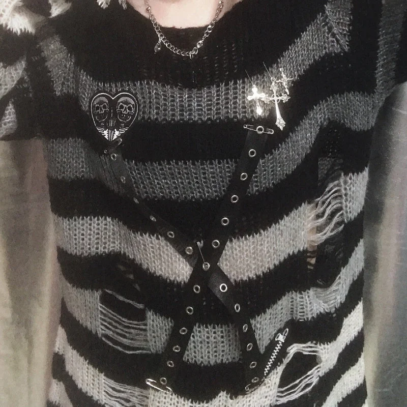 Gray and Black Stripes Strapes Misa Top ON666