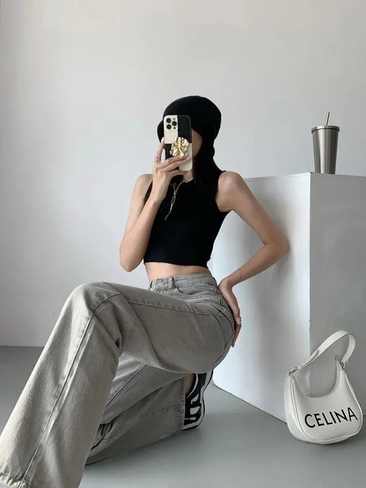 Brownm Straight Leg Gray Jeans
