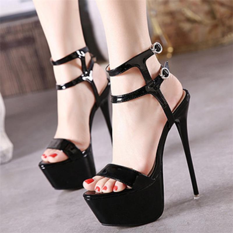 Women's platform peep toe stiletto high heels sandals 2 ankle buckle strap heels for party