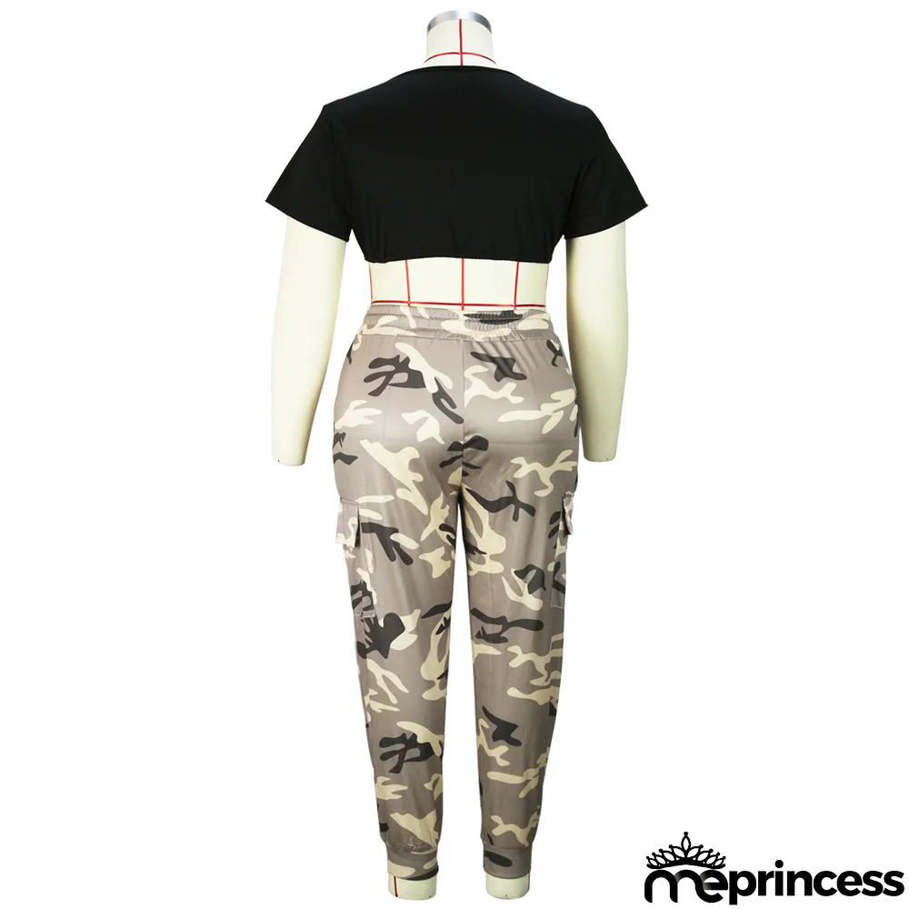 Plus Size Women Sport Camouflage Print Trousers