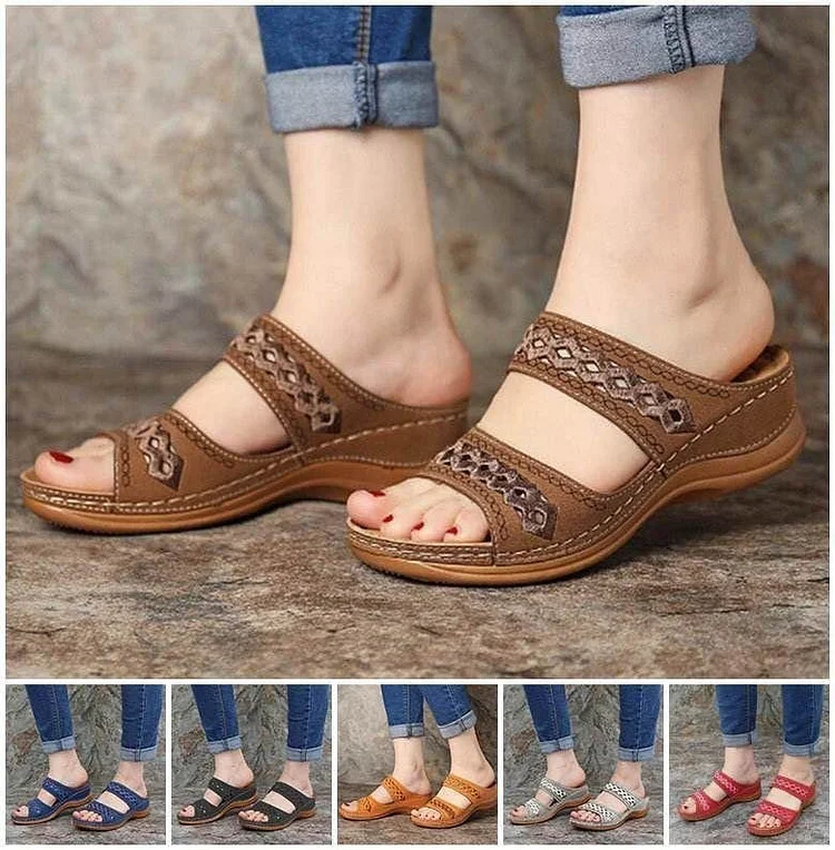 Premium Orthopedic Leather Embroidery Arch-Support Women Soft footbed Sandals