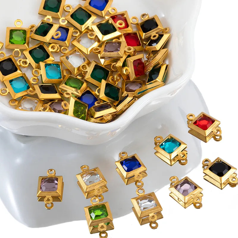 10 PCS/Package 6.5*11.5mm 304 Stainless Steel Zircon Square Pendant Jewelry Accessories