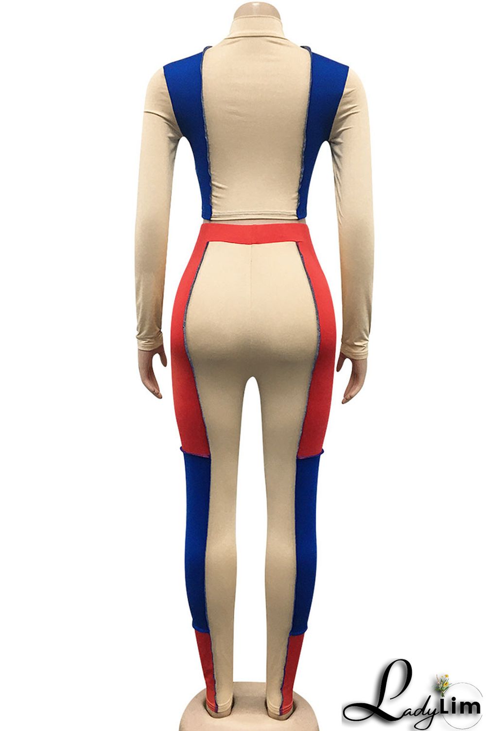 Apricot Sexy Solid Split Joint Mandarin Collar Long Sleeve Two Pieces