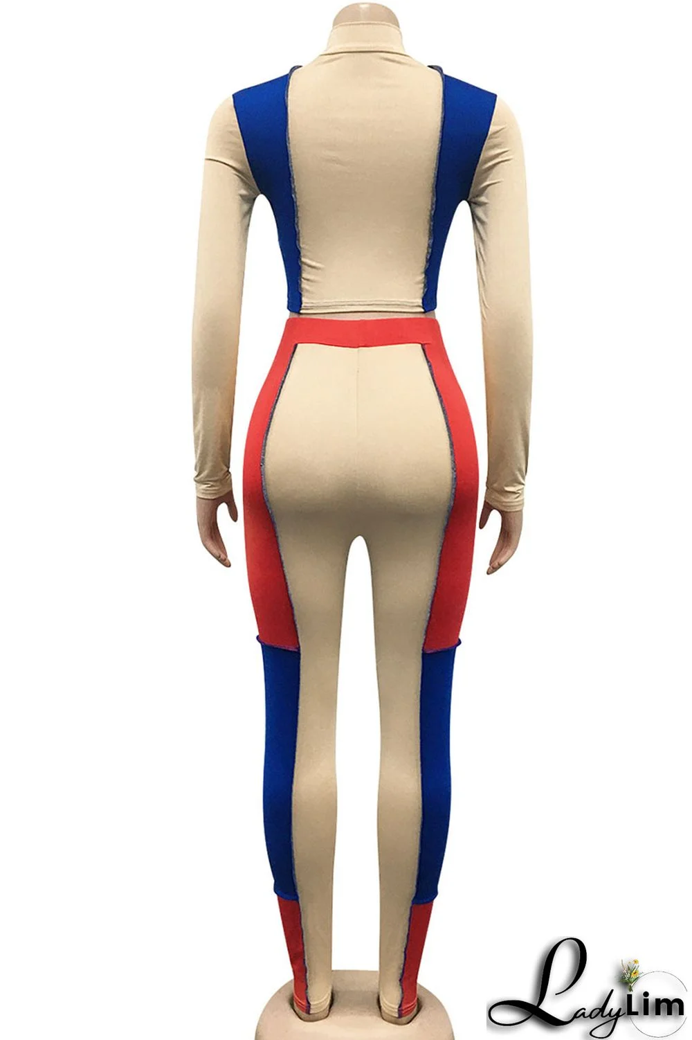 Apricot Sexy Solid Split Joint Mandarin Collar Long Sleeve Two Pieces