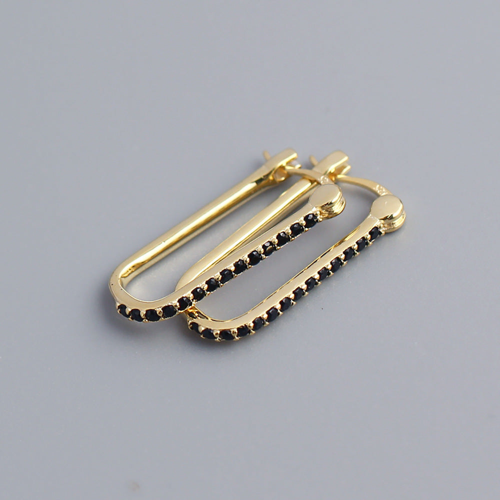 925 Sterling Silver Women Geometric Geometric Silver Diamond Inlay Stud Earrings