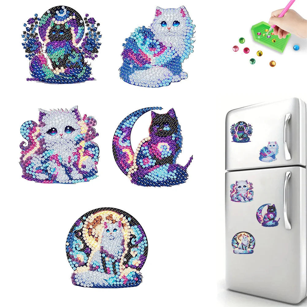 5Pcs DIY Cat Special Shape Diamond Painting Fridge Stickers for Home Decor