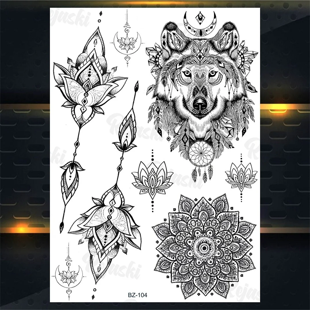 Sdrawing Elephant Pendant Temporary Tattoos For Women Men Lion Butterfly Snake Feather Fake Tattoo Sticker Glamour Back Body Tatoos