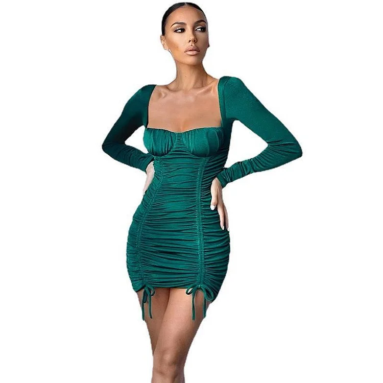 Promsstyle Promsstyle Ruffled slim low-cut sexy long-sleeved dress Prom Dress 2023