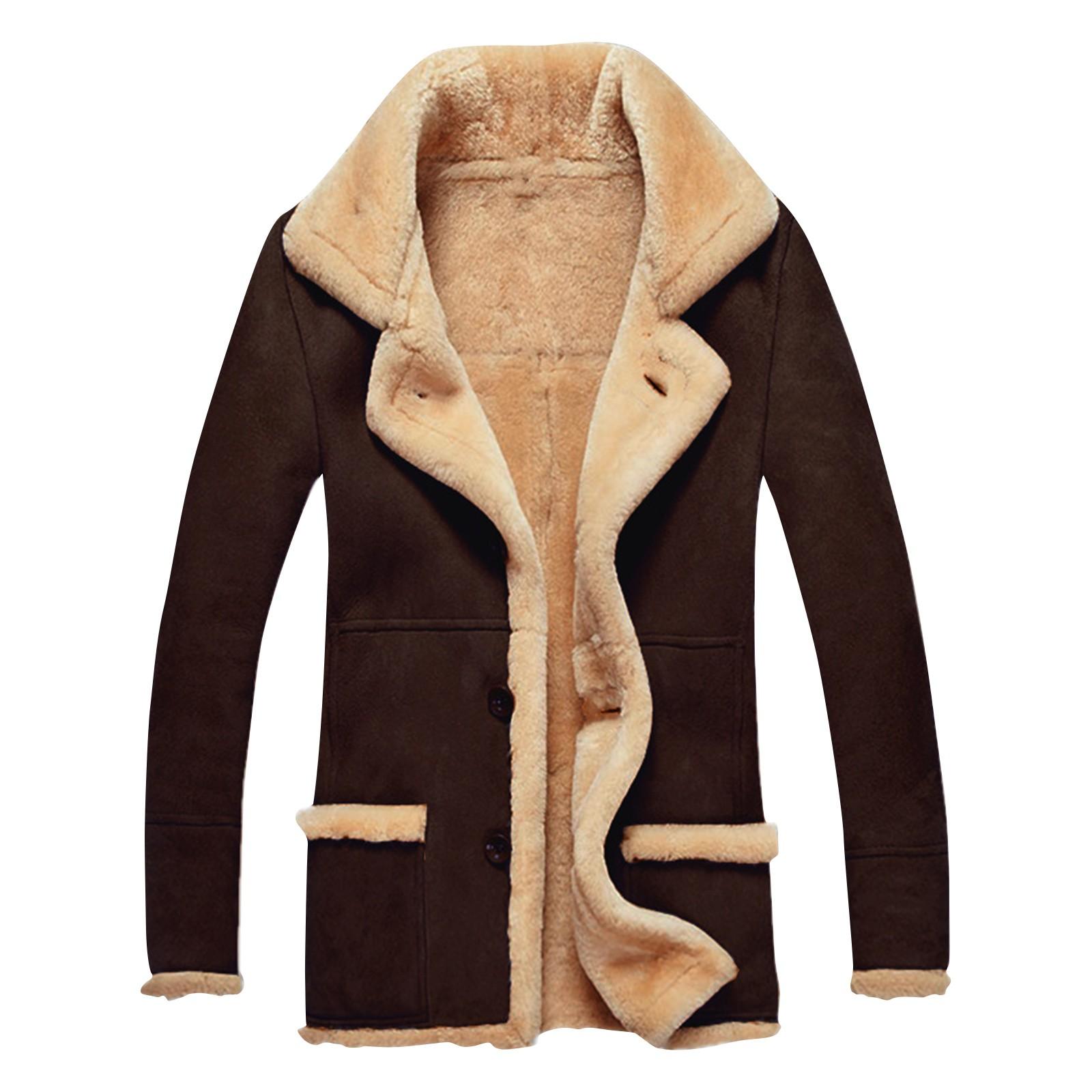 Men's Thickened Long Sleeves Coat Faux Leather Fleece Jacket Outerwear