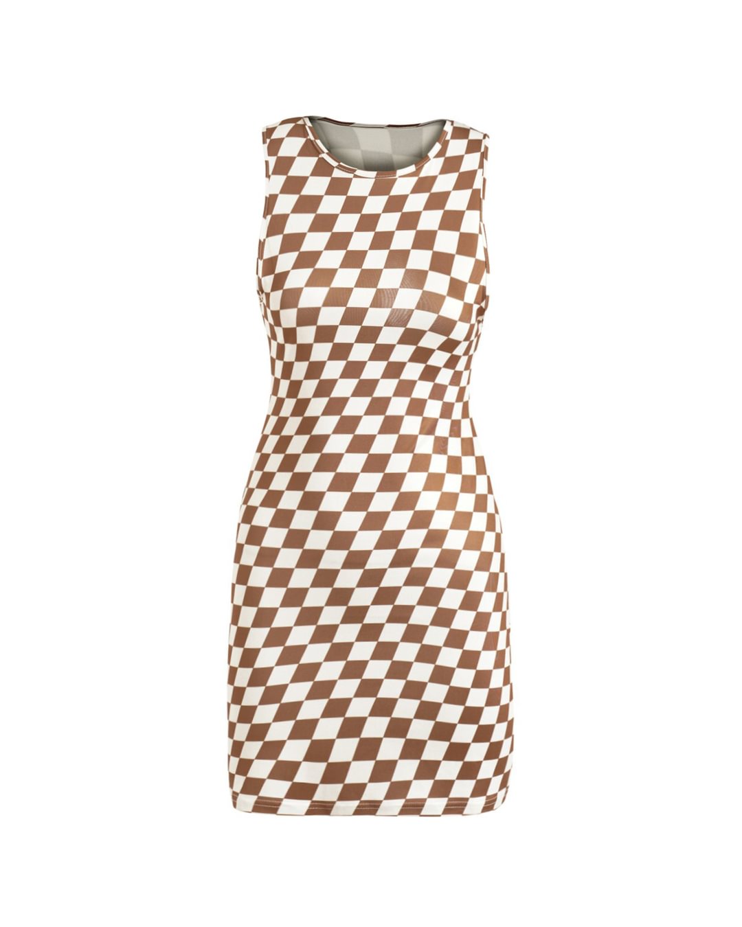 Fashionv-Checkerboard Crew Neck Sleeveless Dress