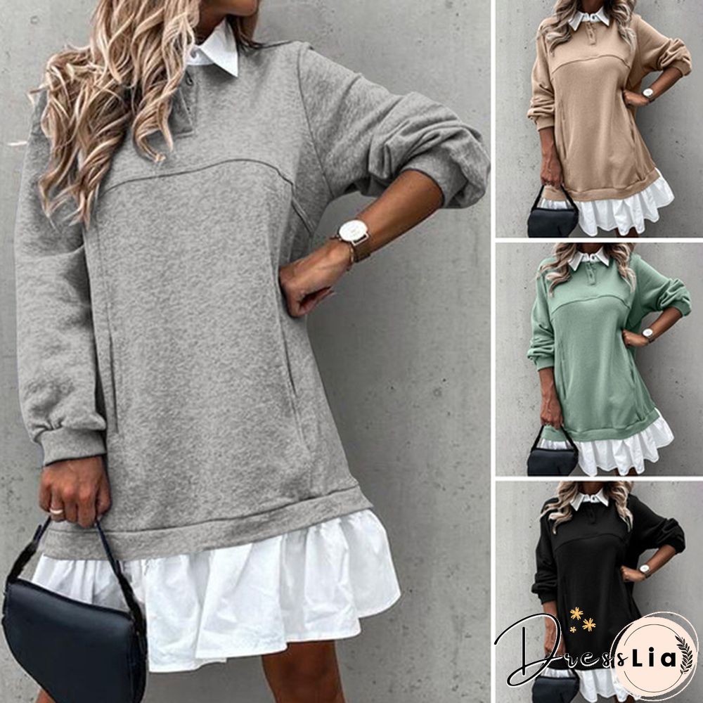 ZANZEA Women Autumn Loose Full Sleeve Sweater Casual Plain Holiday Sweatshirt Dress Plus Size