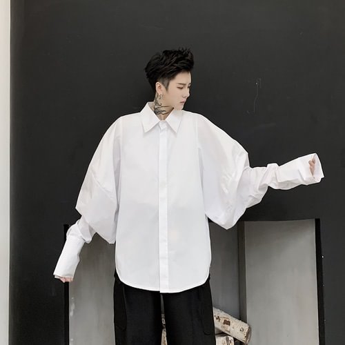 Dawfashion-Dark Loose Wide-sleeved Solid Color Shirt Niche Japanese Shirt-Yamamoto Diablo Clothing